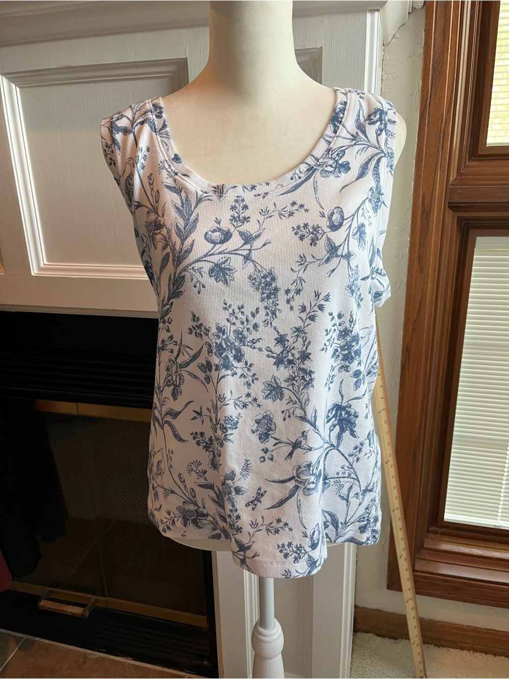 LOFT White Tank Top with Blue Floral Print